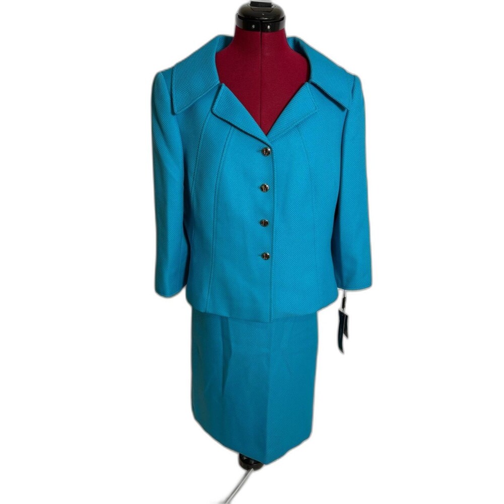 NWT Tahari ASL Skirt Suit Size 14 Turquoise 2-Piece Set Blazer & Skirt